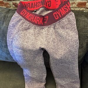 Gymshark Kids Heather Purple Leggings with Red Logo Waistband